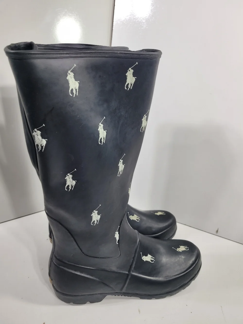 Polo Ralph Lauren Men 6 Women 7.5 Kids 6Y Rain Boots Pony All Over Print Wellies